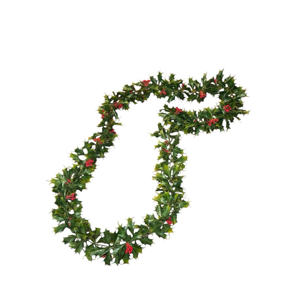 Vintage Artificial Holly Garland Red‎ Berries Christmas Holiday Greenery 6 Feet